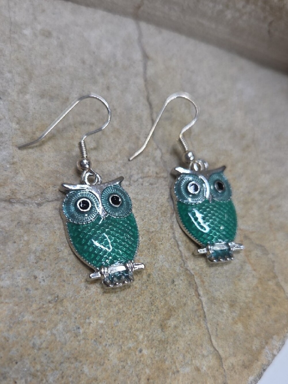 Green Enamel Owl Drop Earrings - Women's Jewelry